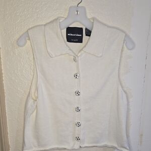 Michael Simon Cream Sleeveless Button Down Sweater NVTN 239